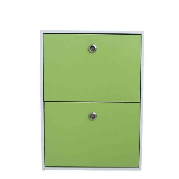 2 Tier Flip Drawers Shoe Organizer Cabinet , Green Shoe Storage Containers