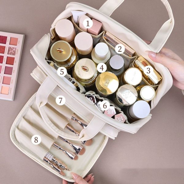 Portable PU Leather Beauty Vanity Cases Makeup Bag Organizer Large Capacity OEM Logo