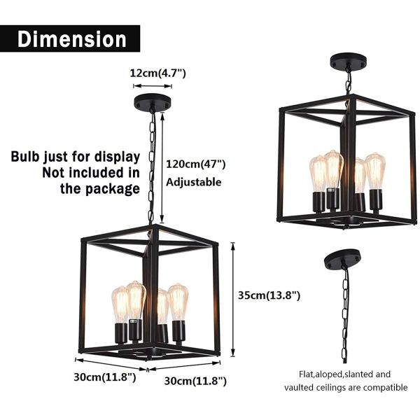 Industrial Metal Lantern Chandeliers 4-Light Adjustable Height Farmhouse Chandelier(WH-CI-136)