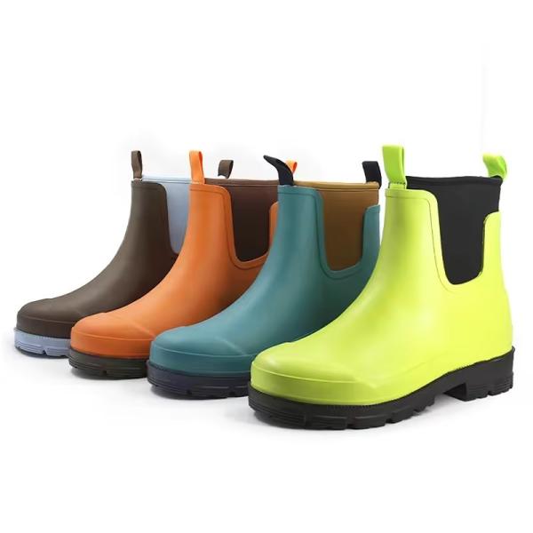 2024 Moda Wellies de tornozelo à prova d'água Neoprene moldado Gumboots Chelsea chuva botas Sapatos de borracha para mulheres