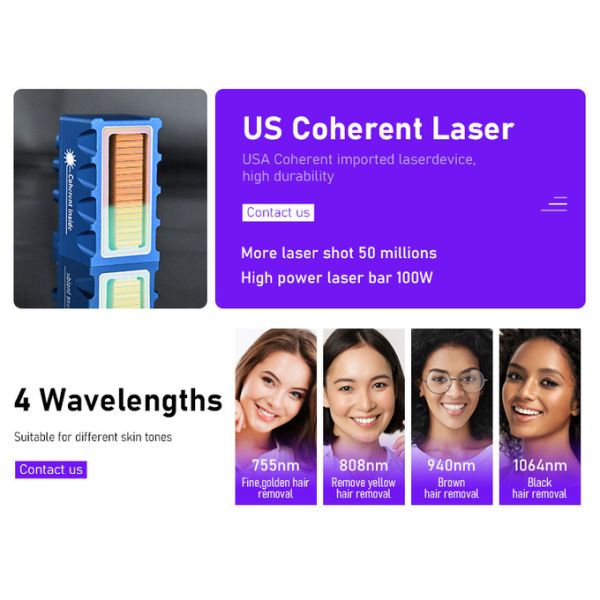 Facotry 4 Longitudes de onda Equipo de depilación con láser de diodo para clínicas y salones