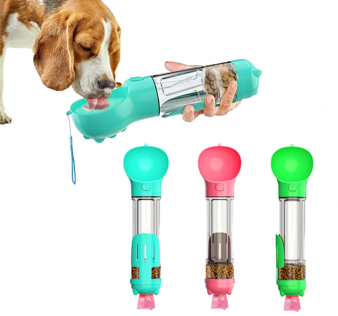 Утечка бутылки с водой собаки Hallupets портативная придает непроницаемость 4 в 1 для выпивать и еды комбинированную чашку