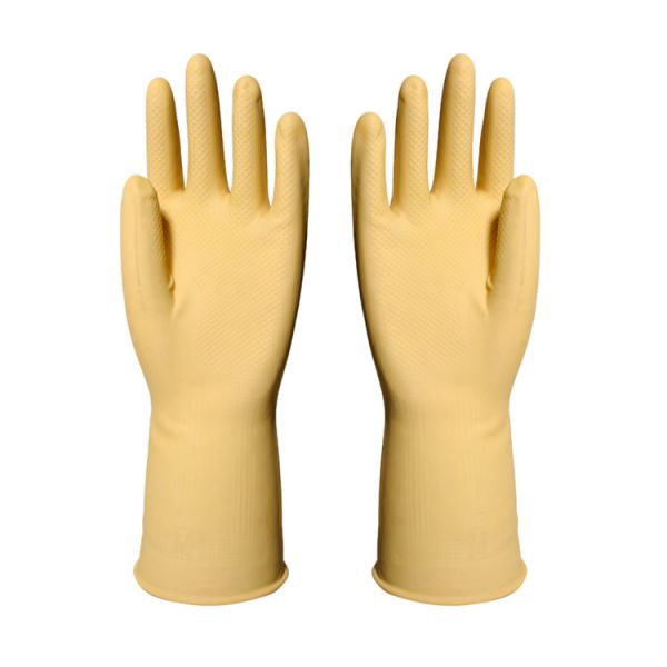 Natural Latex Heavy Duty Long Rubber Gloves  Unlined Slip Resistant