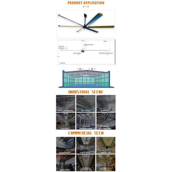 800m3/h Air Volume HVLS Ceiling Fan 18ft 6.1m PMSM Motor Air Cooling 50-60RPM Range