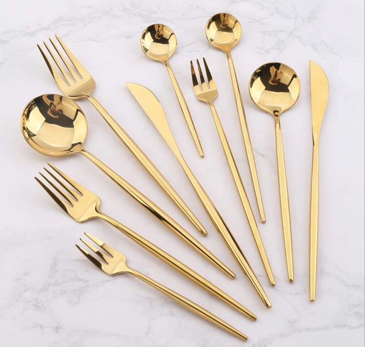 304 High Quality Mirror Gold Stainless Steel Cutlery NC099 Flatware Set Tableware Kitchen Items