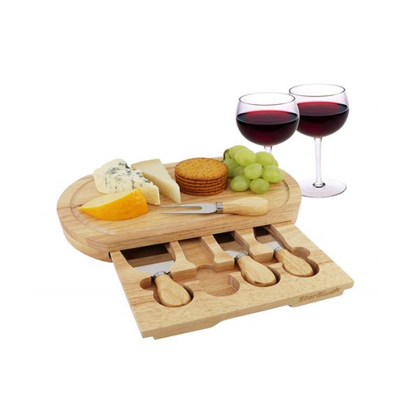 High Durability Bamboo Cheese Board Set 3.5CM Thickness With 4 Cheese Knives