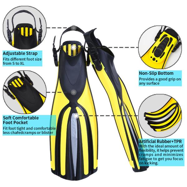 CE Certified Silicone Long Blade Snorkel Mask Set Fins Adjustable Strap