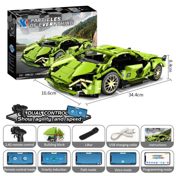 LEGO Compatible Electric Sports Car Building Block Toy 30m Remote Distance for Ages 14 Up