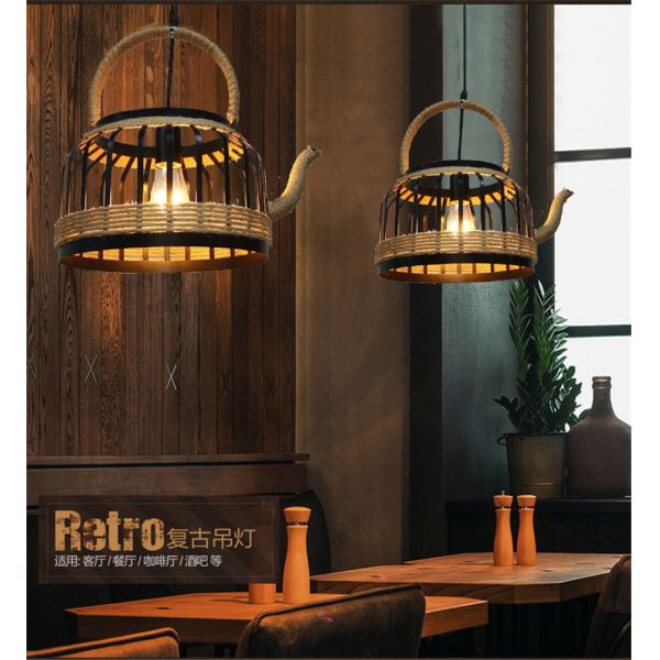 American Retro Teapot Industrial Pendant Lights  Living Room Kitchen  Rope Pendant Light(WH-VP-192)