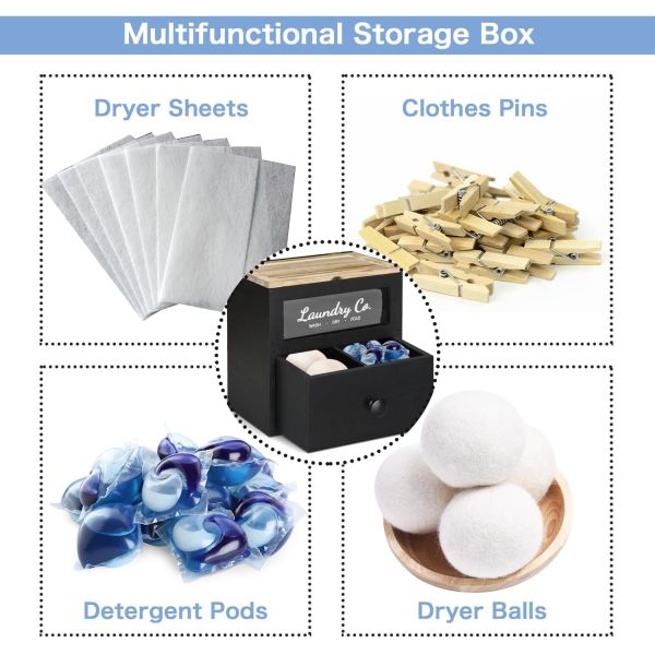 MDF Wood Customized Solid Wood Dryer Sheet Holder Laundry Pods Container Storage Box