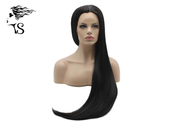 Black Color Synthetic Long Straight Lace Front Wigs For African American Ladies