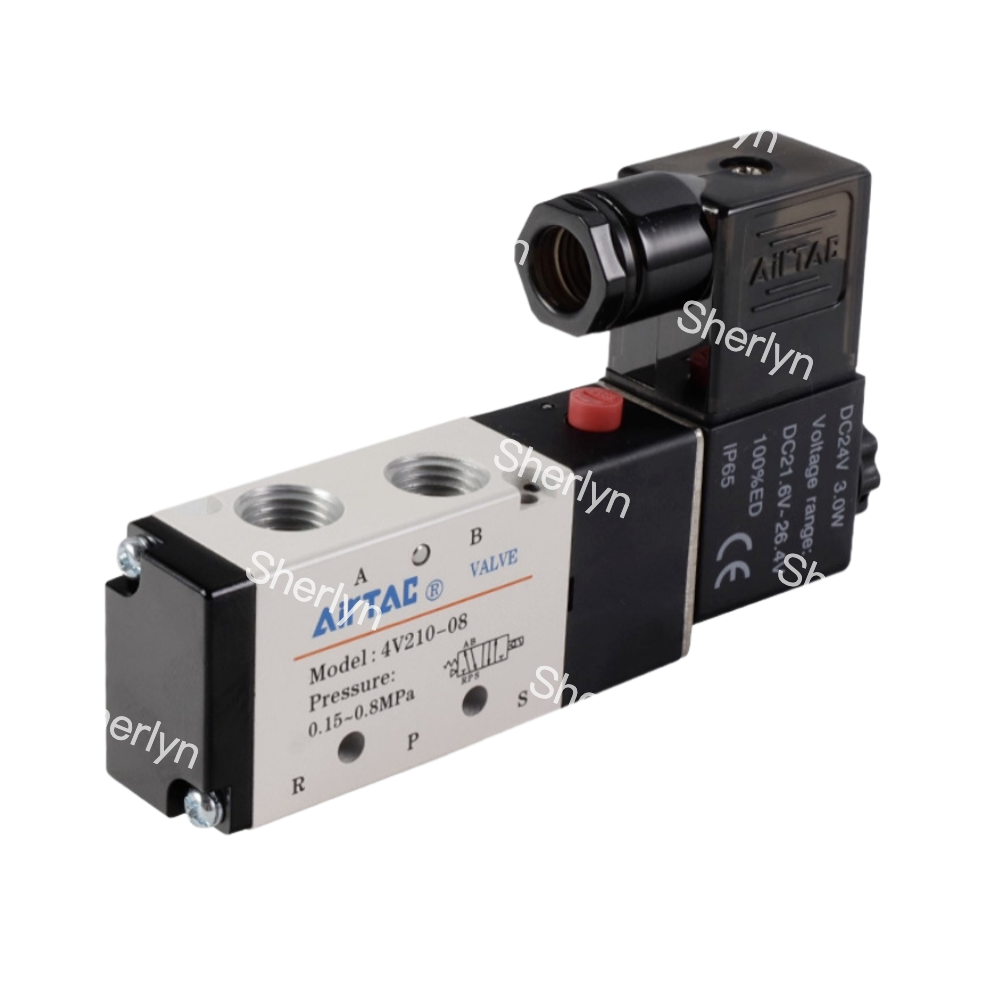 AIRTAC DC24V Solenoid Valve Two Position Five Way Reversing Valve with IP65 Enclosure Rating