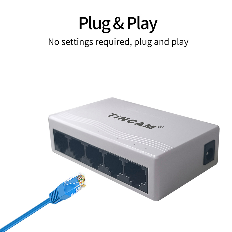 5 Port 10/100Mbps Fast Ethernet Switch Unmanaged Desktop Network Switch Plastic Housing Plug and Play External 5V Power Adapter TBC-S4005ES