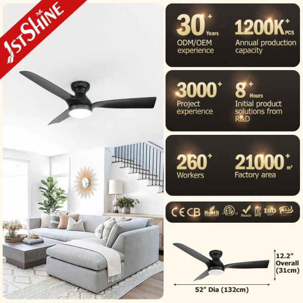 Ventilador de teto decorativo de 5 velocidades com controlo remoto, lâmina Mdf Ventilador de teto de plástico preto