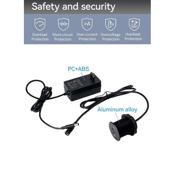 65W Dual Recessed USB Charger Port Aluminum Alloy Housing For Sofa Furniture Integration