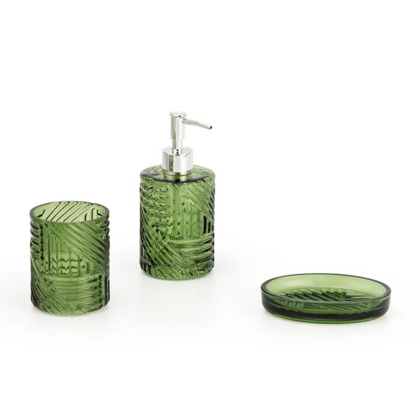 Carved Style Glass Soap Foam Dispenser Toothbrush Holder Bathroom Accessories Set