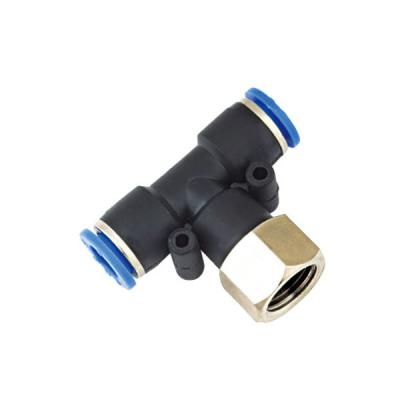 O tipo preto do T do ramo do PTF do conector fêmea colore os encaixes de tubo pneumático