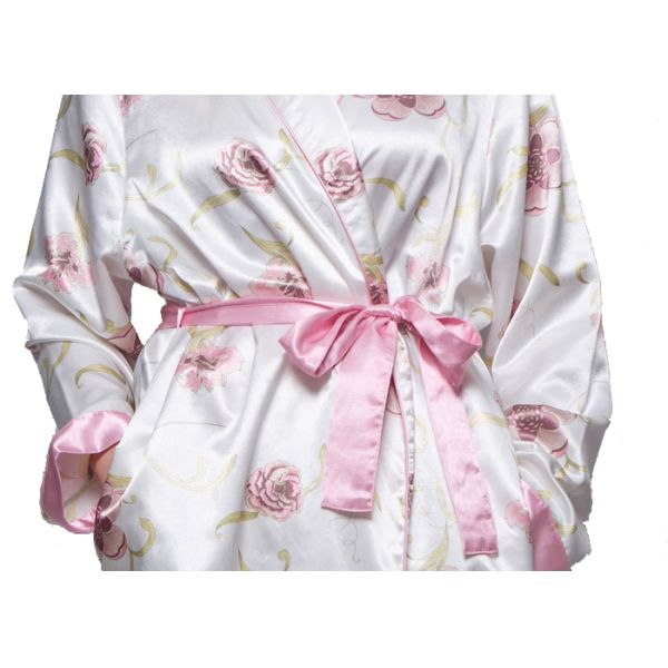 Classic Ladies Satin Pyjamas , Long Sleeve Ladies Satin Nightwear With Flower Printing