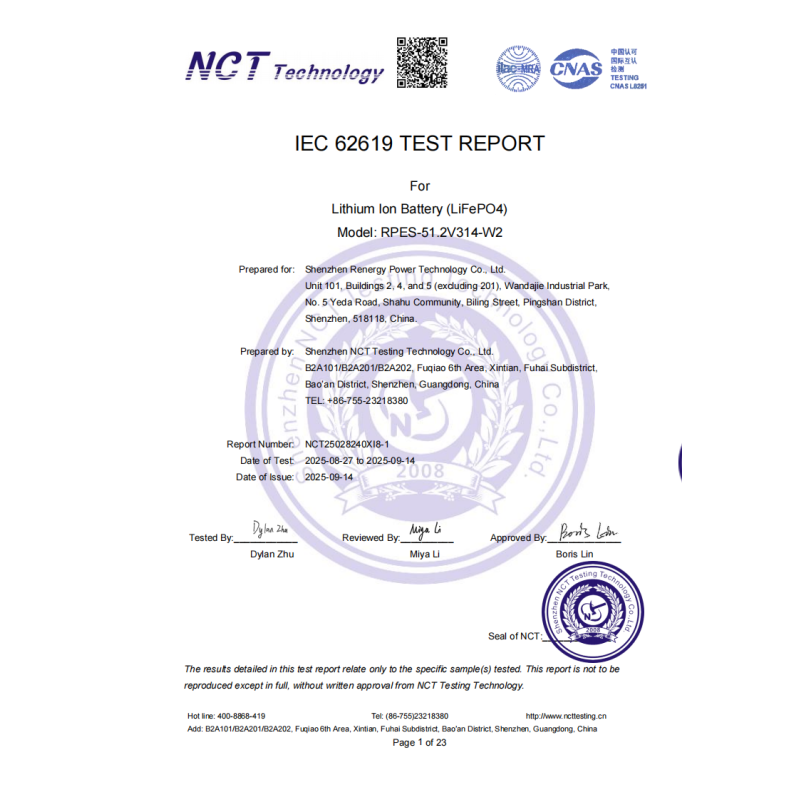 Shenzhen Renergy Power Technology Co., Ltd. Certifications