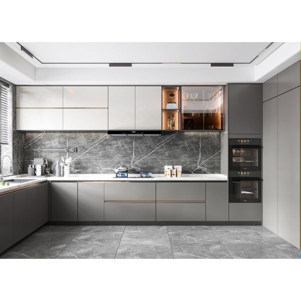 Дизайн кухонного шкафа с большим островом водопада