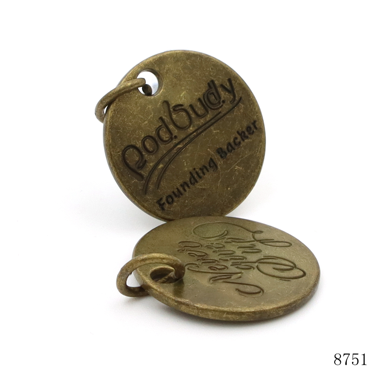 Personalized Embossed Logo Antique Bronze Round Zinc Alloy Tag Decorative Metal Pendant Tag for Dog Collar and Bag Accessories