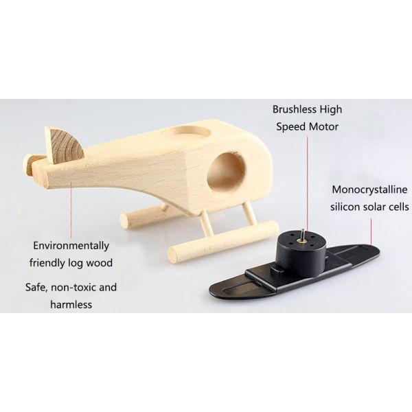 Juguetes para niños de color natural Helicóptero con energía solar Juguetes de madera Juguetes solares educativos para niños