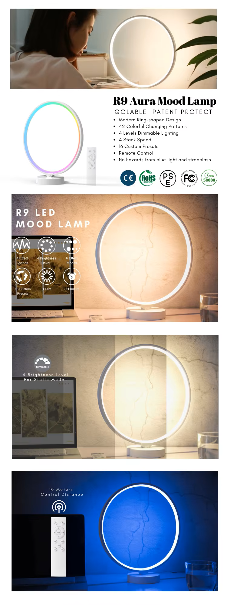 3000K Colorful Table Lamp Remote Control Modern Mood Lamp 8W