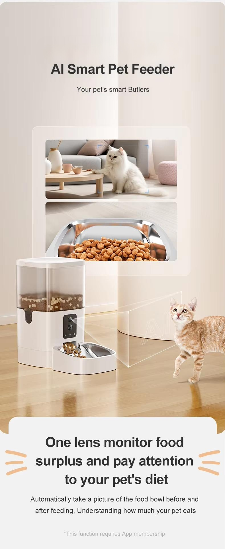Intelligent Dual Camera AI Feeder for Cat and Dog Solid Pattern Automatic Food Chaser with Eco-Friendly Battery Charging Source