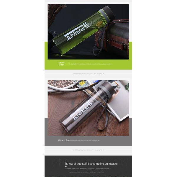 Customized Logo Lightweight Plastic Travel Water Bottle Outdoor Sports Water Bottle 500ml/650ml/750ml/1000ml/1200ml With Rope Multifunctional Multipurpose