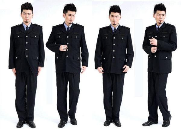 Single Breasted Security Guard Uniform , Long Sleeve Black Security Jacket For Men