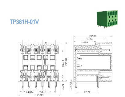 Позеленейте 3.81mm 300V мыжские затыкают внутри разъемы терминального блока электрические