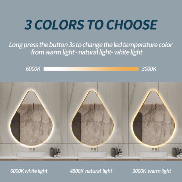 Teardrop LED Bathroom Mirror , LED Backlit Bathroom Vanity Mirror Wall Mounted