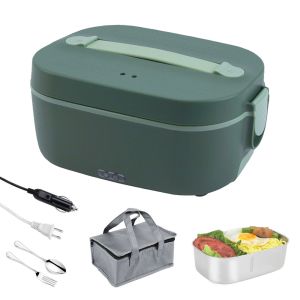 80W Heated Lunch Box for Adults 12/24/110V Portable Food Warmer LunchBox with 304 Stainless Steel Container for Office/Car/Truck