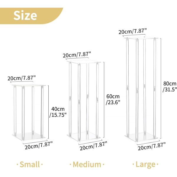 Clear Floor Flower Acrylic Vase Stand Wedding Center Decoration 3 Pieces Birthday Party
