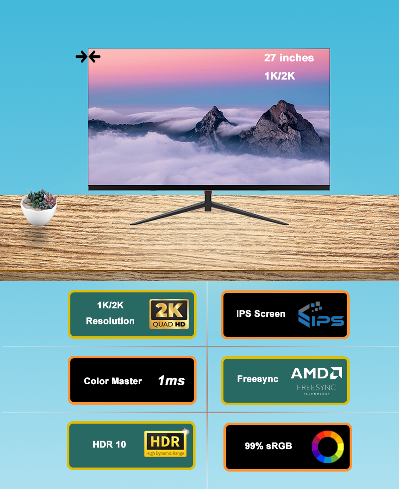Black Or White Color 27 Inch Gaming Monitor Bezel Less 1K 2K 4K Resolution PC Monitor