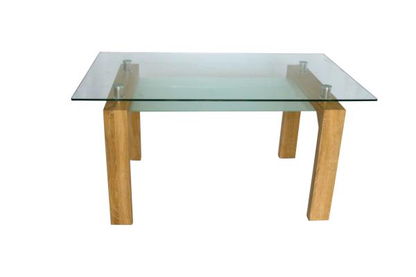 Solid Wood Frame 2 Layer 10mm Tempered Glass Top Dining Table