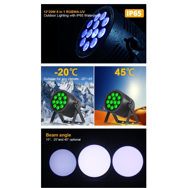 Aluminum Alloy RGBWA UV LED Flat Par 12x20W Lighting DJ Par Cans Dmx 512 Light Wash Stage Lighting for Church