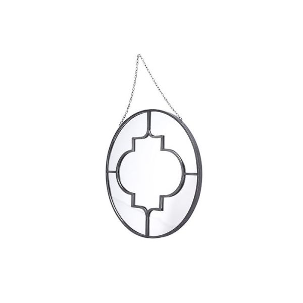 Black Round Metal Frame Wall Art Mirror Metal Hanging Chain For Living Room Washroom