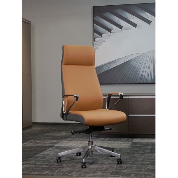 Conjoined Aluminum Armrest Leather Revolving Chair Brown Color