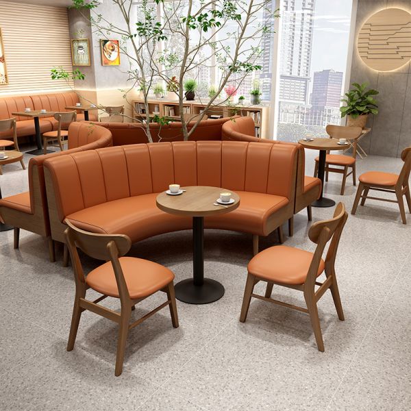 Foshan Factory Restaurant Table and Chairs Commercial Coffee Table With Chair Solid Wood Booth Sofa Seating for Restaurant