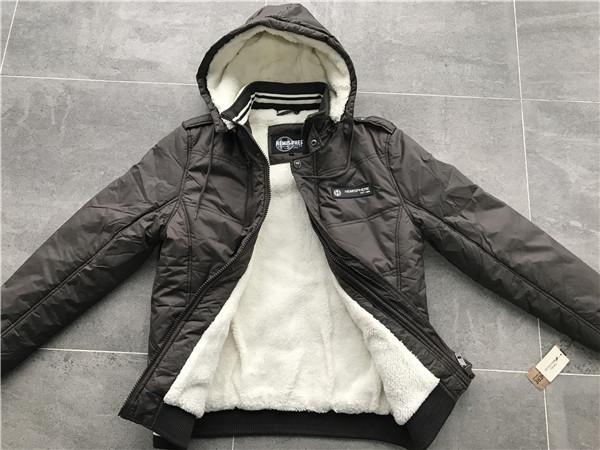 Chocolate Textured Bomber Puffer Jacket Detachable Hood For Menswear Tw58230