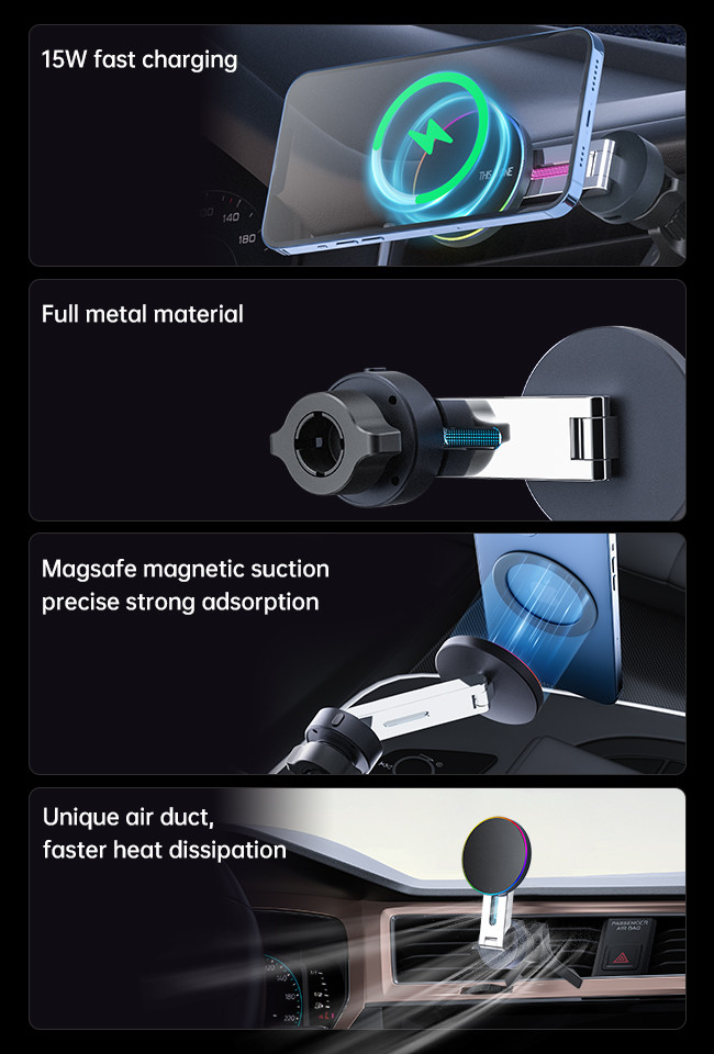 Складной iPhone Magsafe Car Mount с 9 цветовой анимацией освещения