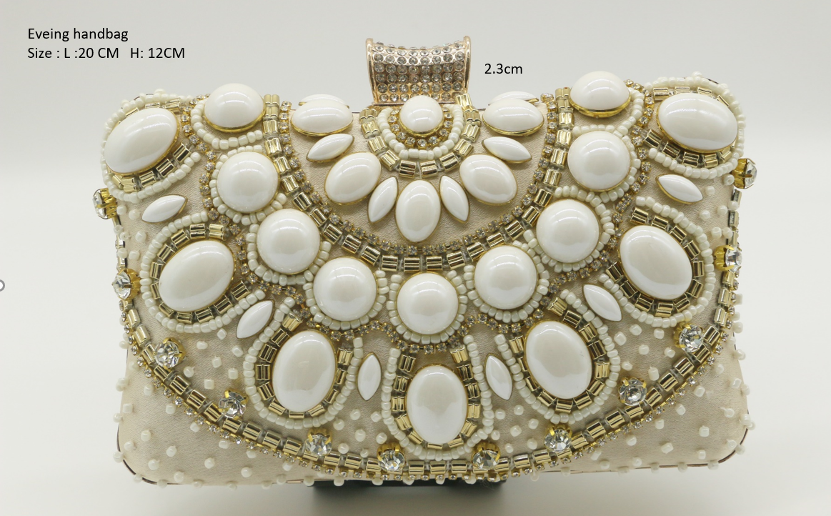 Diamond Beige Clutch Evening Bag , Women Evening Handbag Inlaid Pearl ODM
