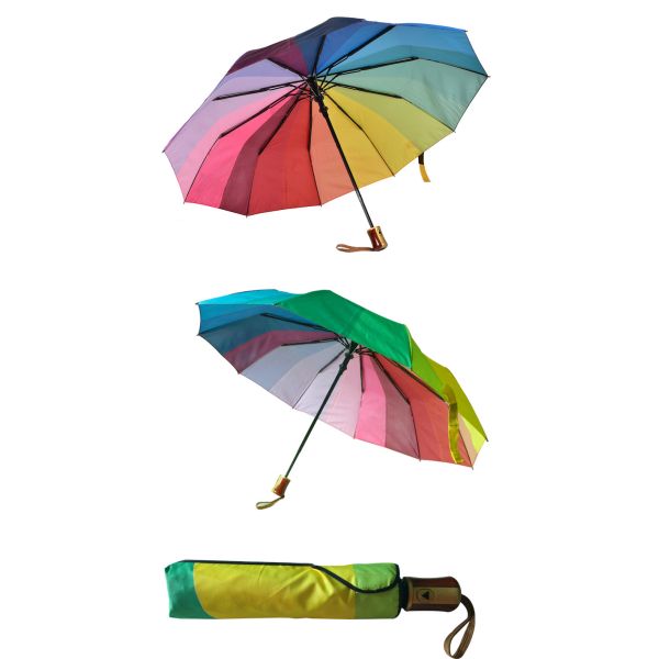 Windproof Rainbow Two Folding Umbrella With 8mm Metal Shaft