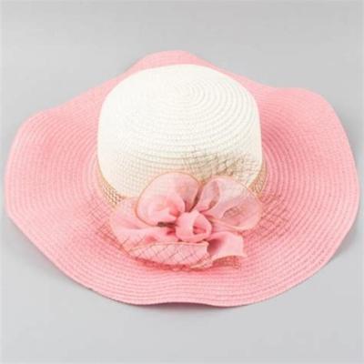 Embellished Wavy Edge Straw Beach Hat Chic Flower Shape And Mesh Founded