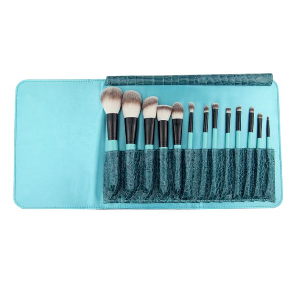 Ket Brush Set Nylon hair Makeup Brush Cylinder With Black Aluminum And Bule Wooden Handle