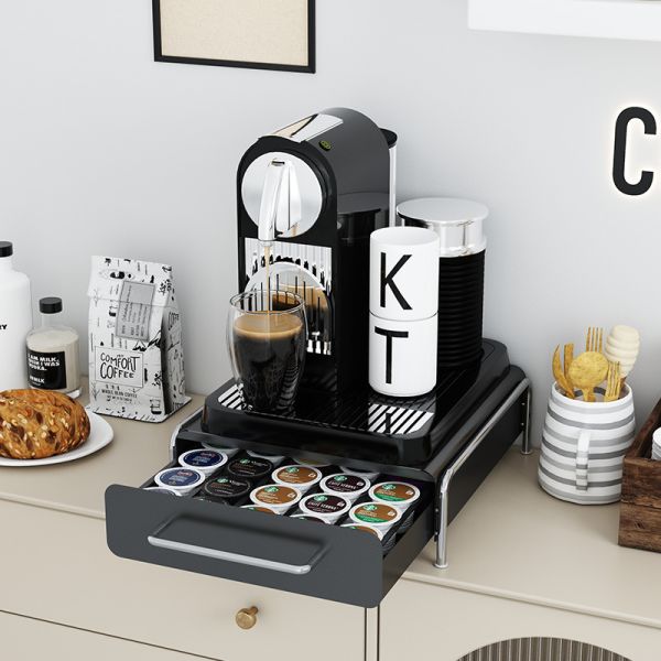 Stackable Retail Coffee Bean Pods Mug Syrup Capsule Holder Display Storage Rack Tray Acrylic With Drawer Sugar Box Combination