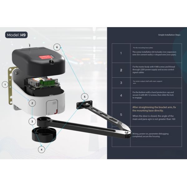 Heavy-duty Side Mount Swing Gate Opener with DC Brushless Motor and Bluetooth Debugging