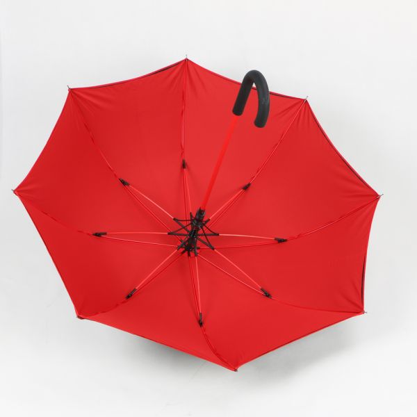 Double Layer Curved Handle Umbrella Red And Black With Red Seam And Pole