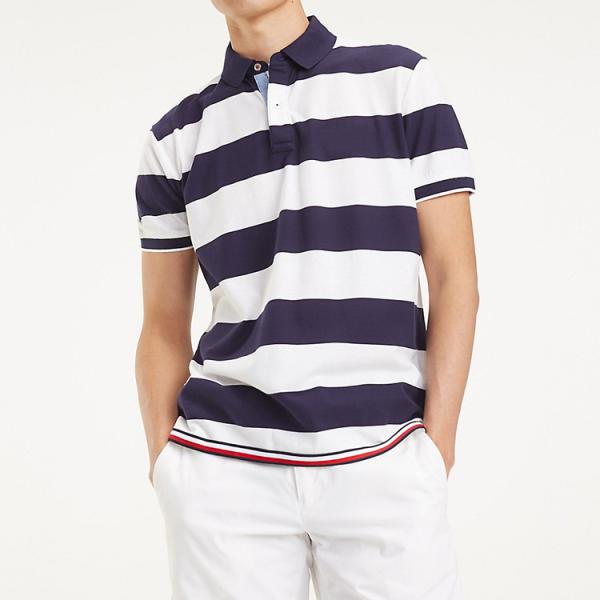 High Collar Stripped Golf Polo Shirt for Men Customised Logo Cotton Material